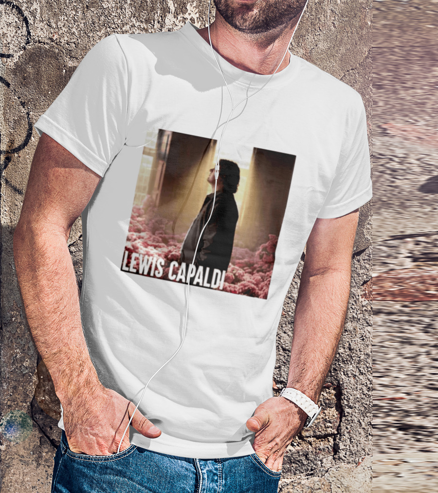 Lewis Capaldi Standing In Floral Scene With Sunlight In Concert Photo T-Shirt