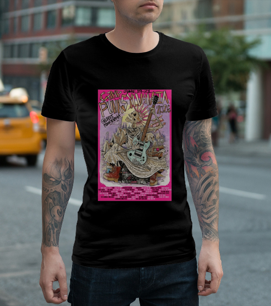 Camp Punksylvania Gilbert Pennsylvania June 19 21 2026 Skeleton Guitar T-Shirt