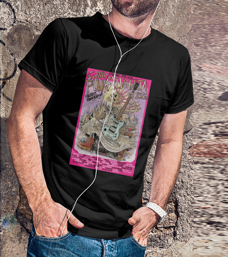 Camp Punksylvania Gilbert Pennsylvania June 19 21 2026 Skeleton Guitar T-Shirt