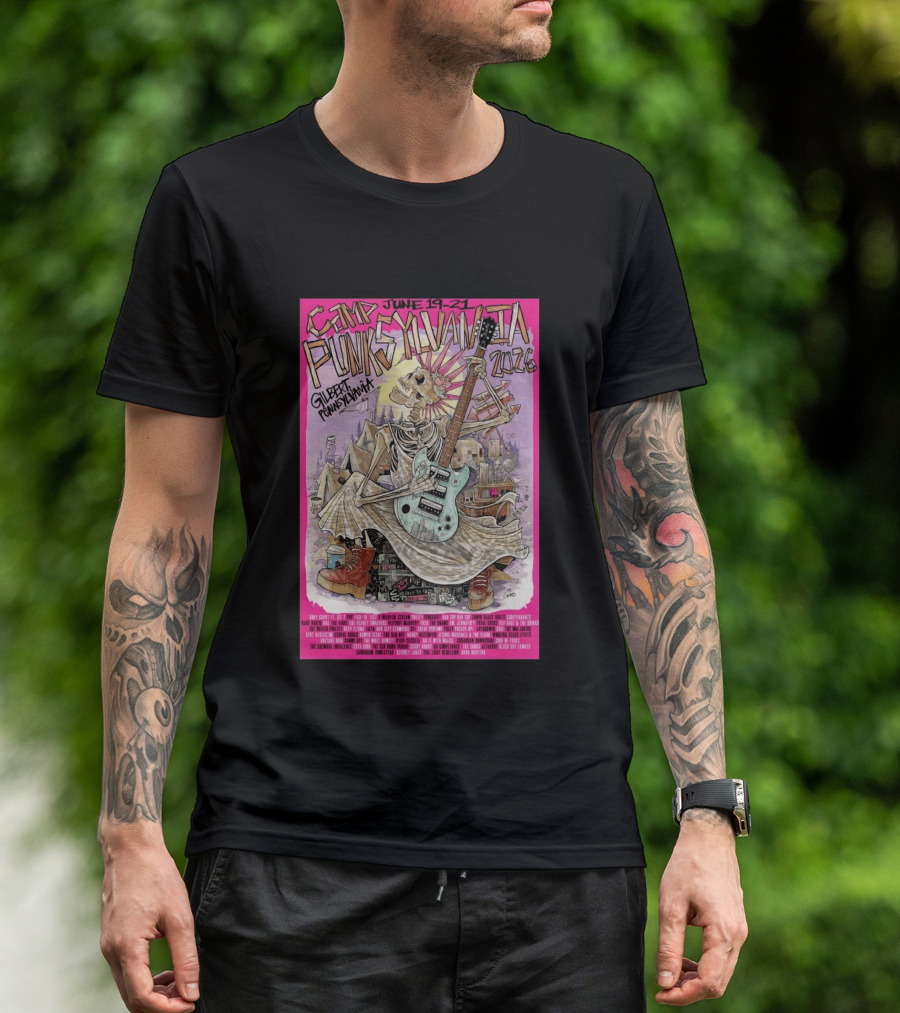 Camp Punksylvania Gilbert Pennsylvania June 19 21 2026 Skeleton Guitar T-Shirt
