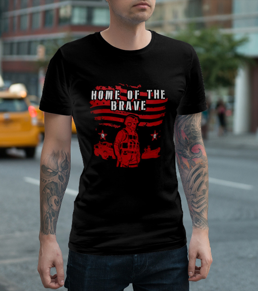 Home Of The Brave Soldier With Stars And Stripes T-Shirt