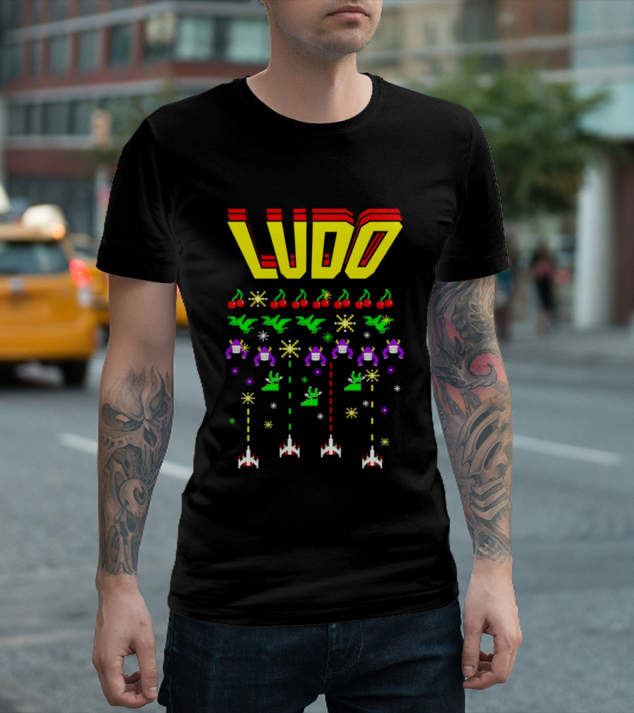 Ludo Arcade Halludoween 2026 Retro Gaming Cherries Spaceships T-Shirt