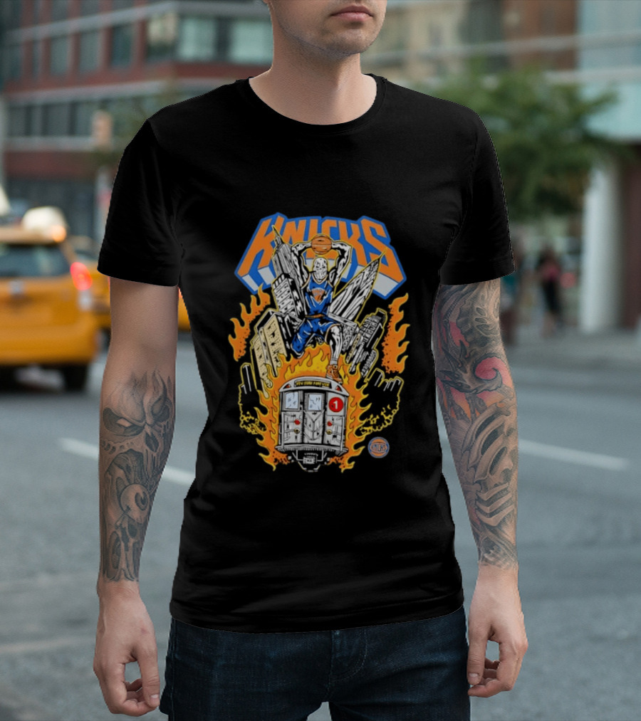 New York Knicks NBA Empire State Building Chrysler Building New York City Subway Basketball T-Shirt