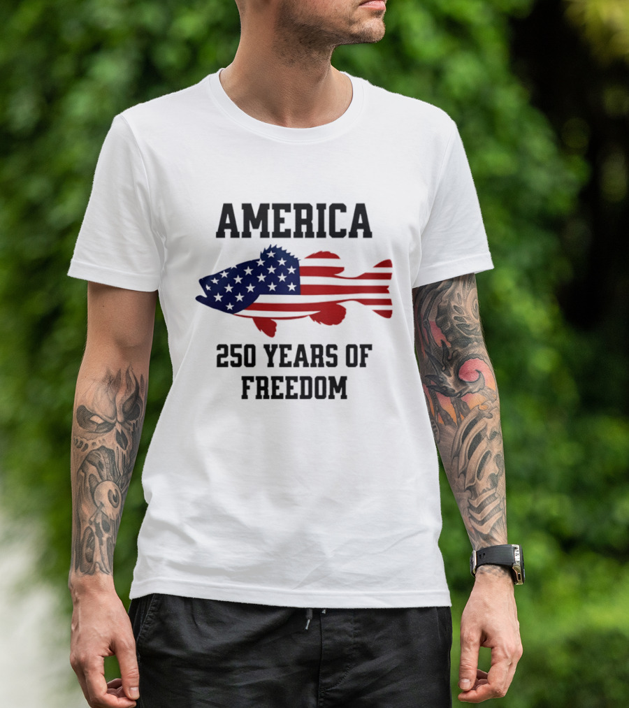 America Flag Bass Fishing 250 Years Of Freedom Celebration T-Shirt