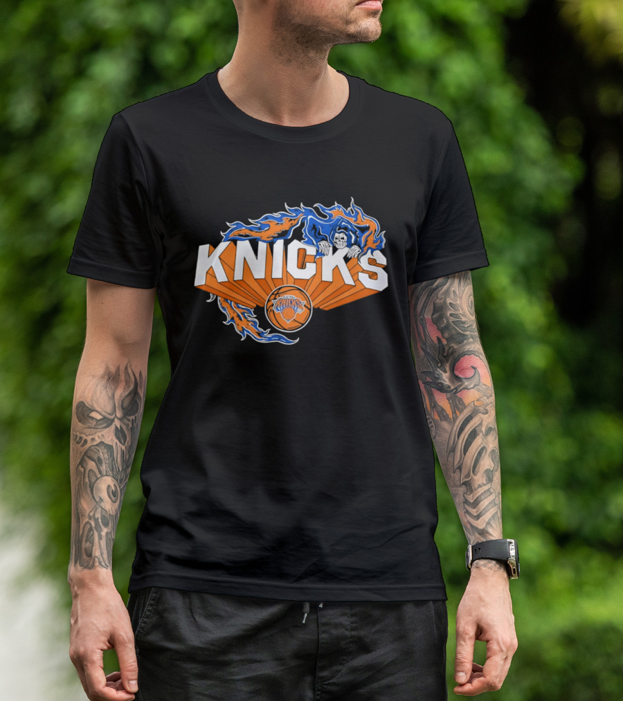 Knicks Basketball Team Flame Graphic New York Knicks NBA T-Shirt