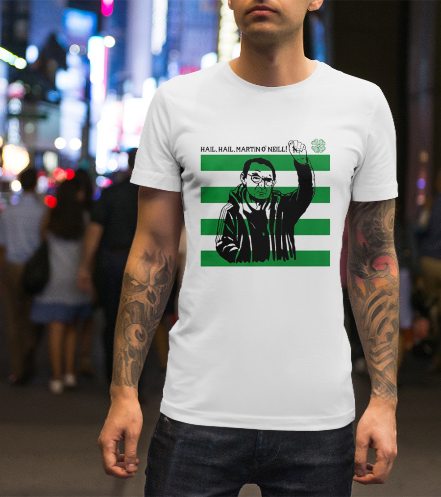 Hail Hail Martin O Neill Iconic Gesture Four Leaf Clover Stripes T-Shirt