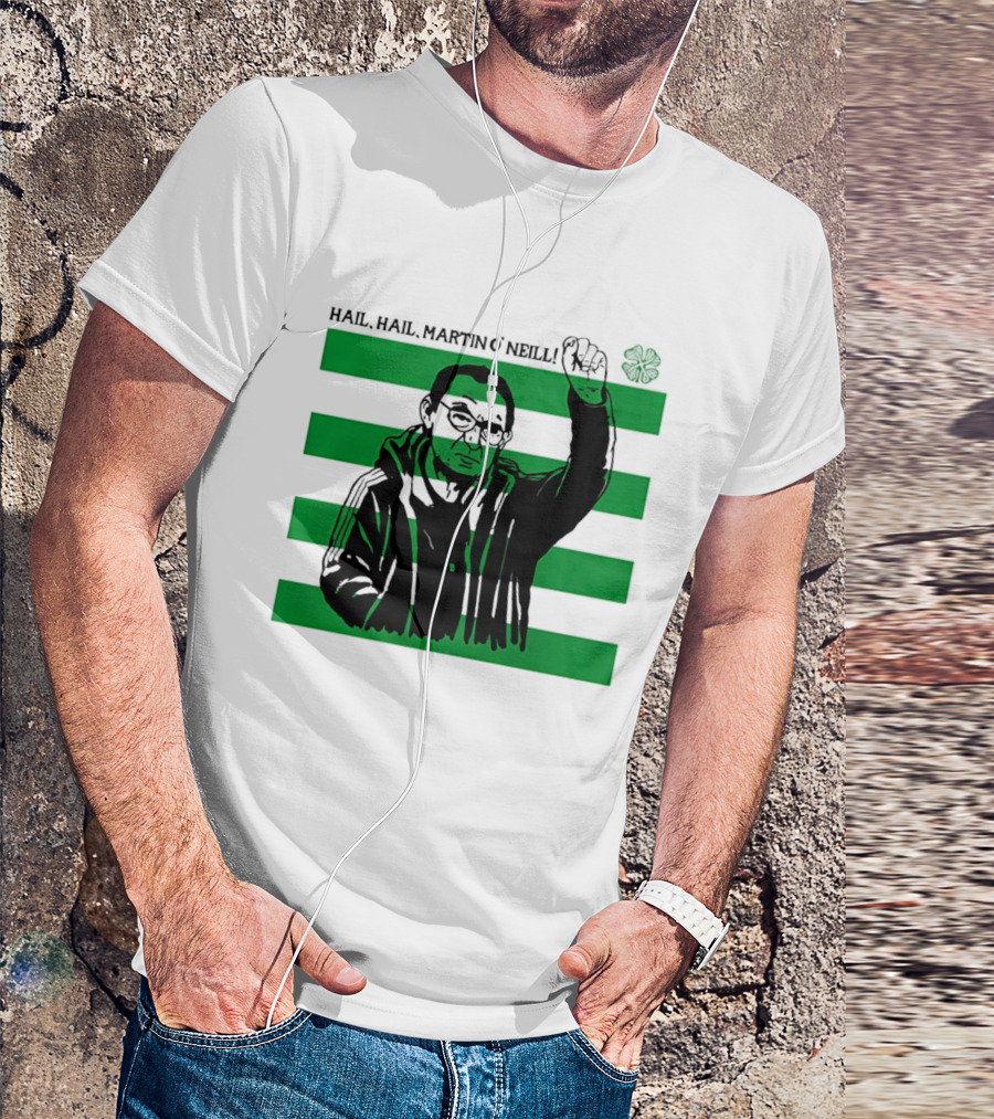 Hail Hail Martin O Neill Iconic Gesture Four Leaf Clover Stripes T-Shirt