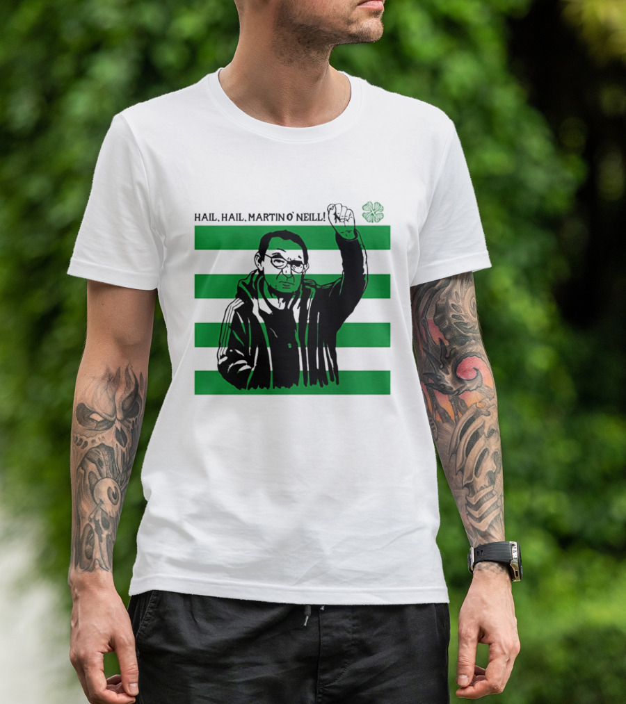 Hail Hail Martin O Neill Iconic Gesture Four Leaf Clover Stripes T-Shirt