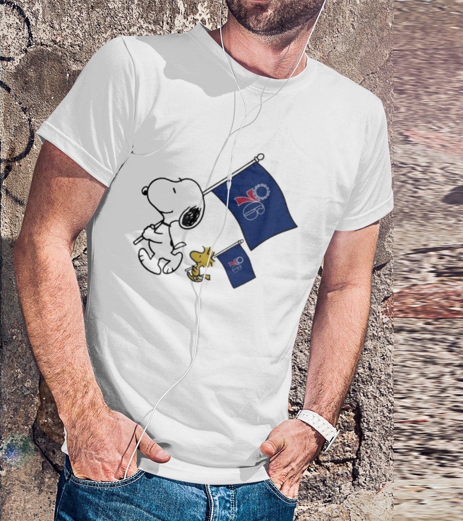 NBA Philadelphia 76ers Snoopy Woodstock Flag Peanuts Basketball T-Shirt