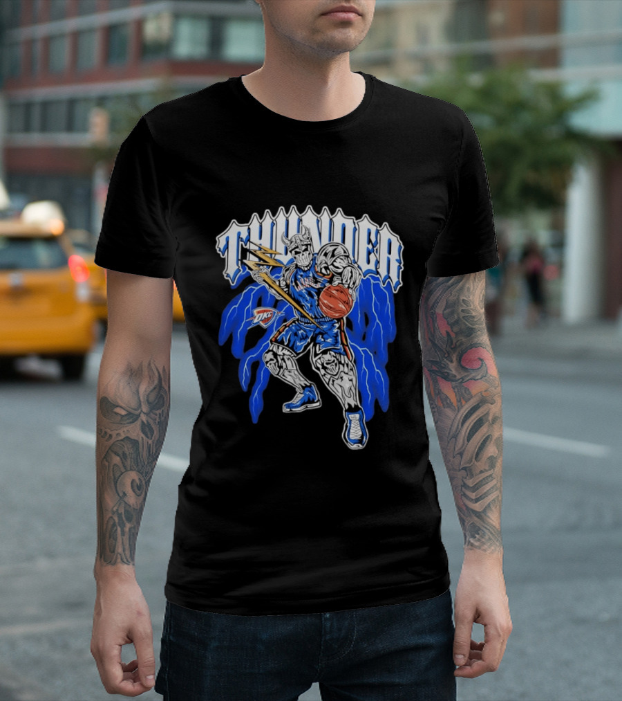 THUNDER Viking Skeleton NBA Basketball Player OKC Oklahoma City T-Shirt