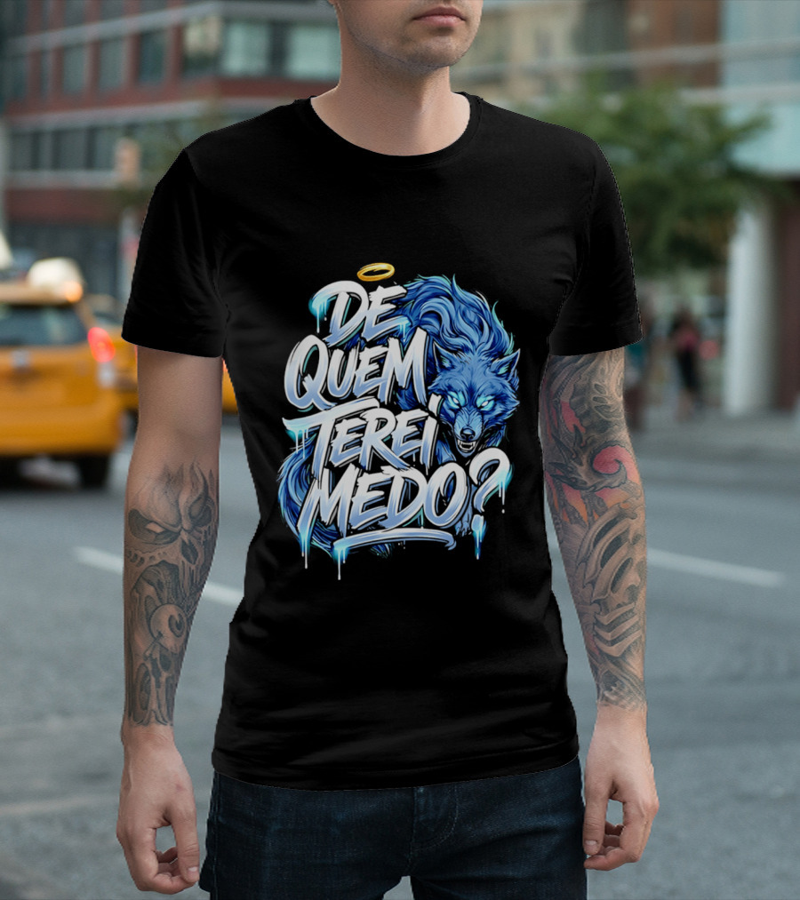 De Quem Terei Medo Blue Wolf Halo Icy Effect T-Shirt