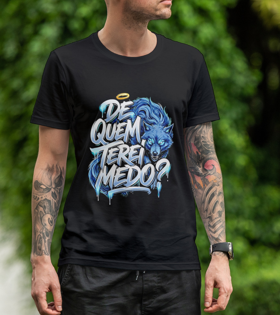De Quem Terei Medo Blue Wolf Halo Icy Effect T-Shirt