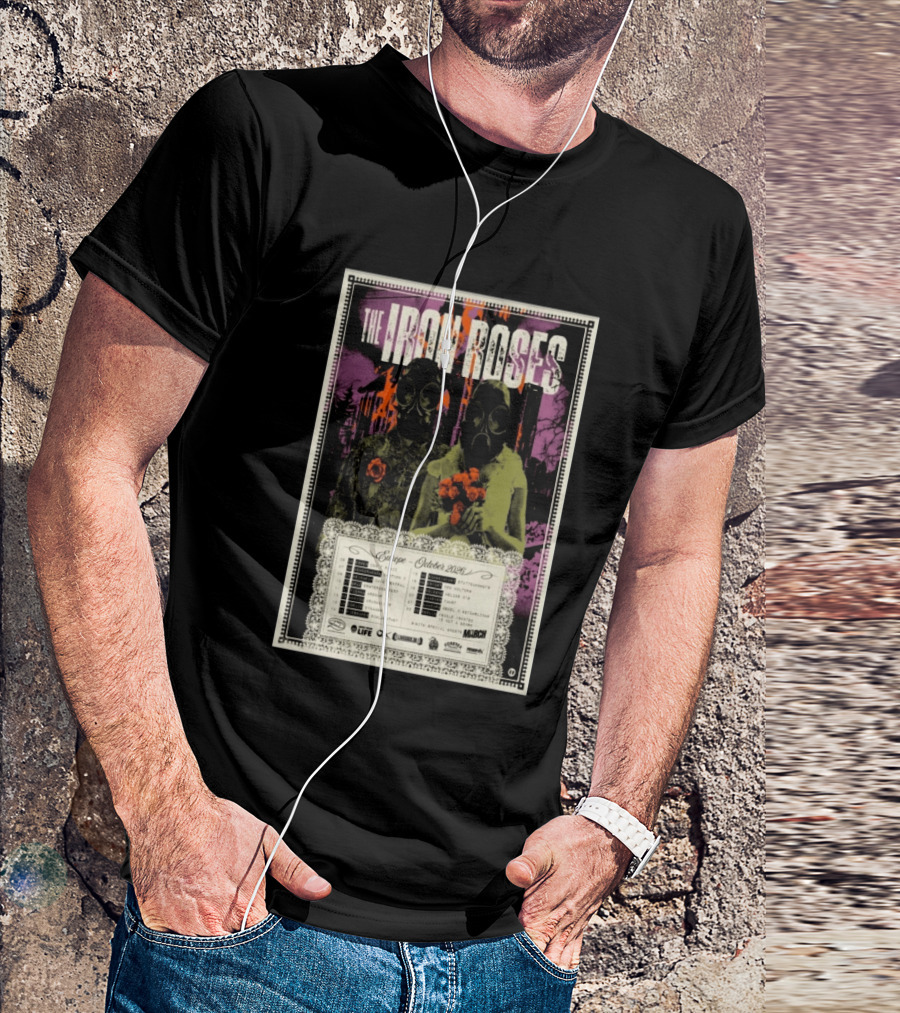 The Iron Roses Tour Europe 2026 October Dates With Gas Masks And Roses T-Shirt