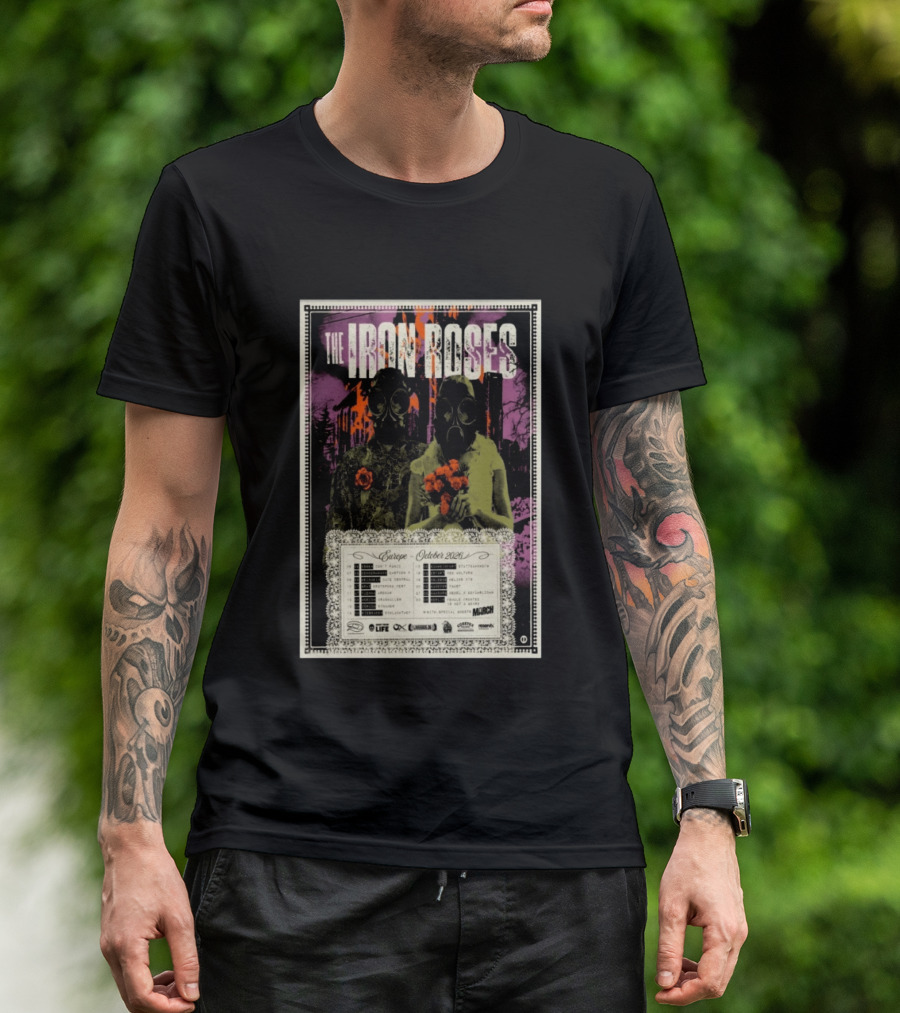 The Iron Roses Tour Europe 2026 October Dates With Gas Masks And Roses T-Shirt
