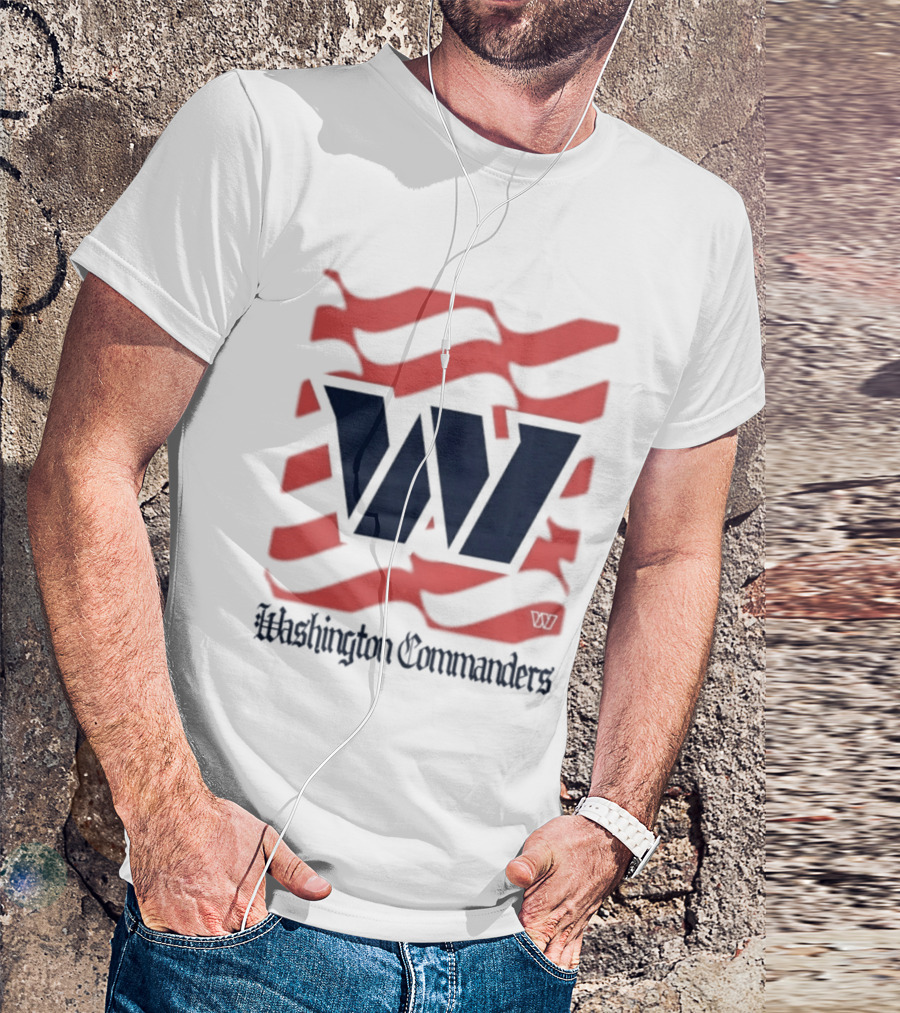 Washington Commanders W American Flags Red Stripes T-Shirt