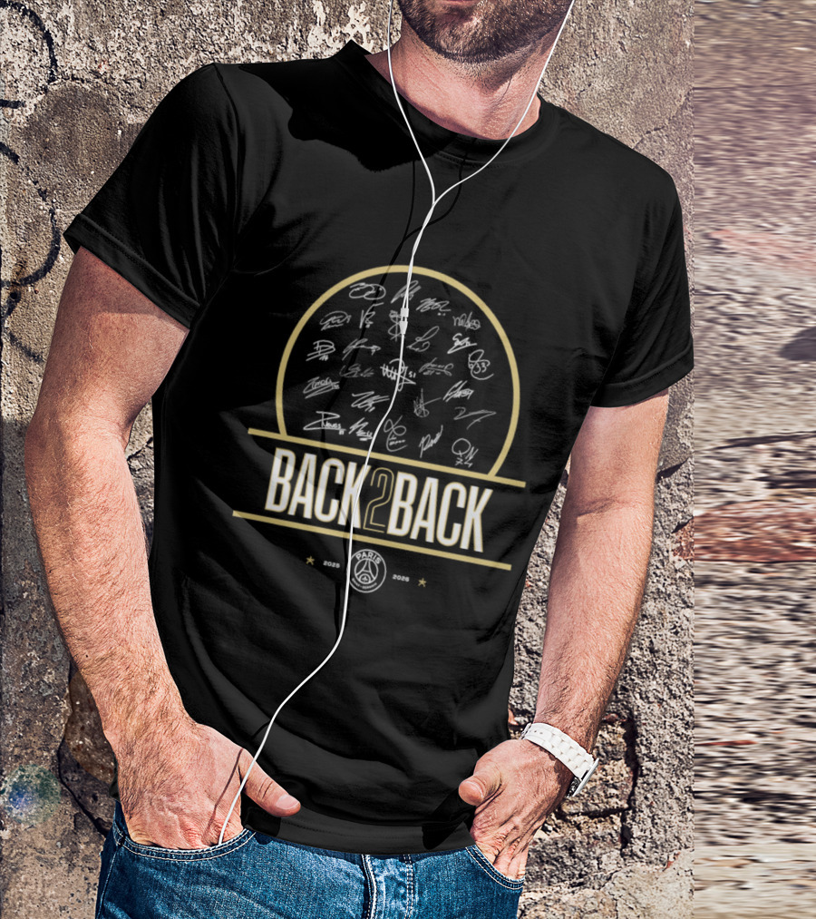 Paris Saint Germain Back 2 Back 2025 2026 Mbappe 7 Hakimi 2 Zaire Emery 33 Vitinha 28 Signatures T-Shirt