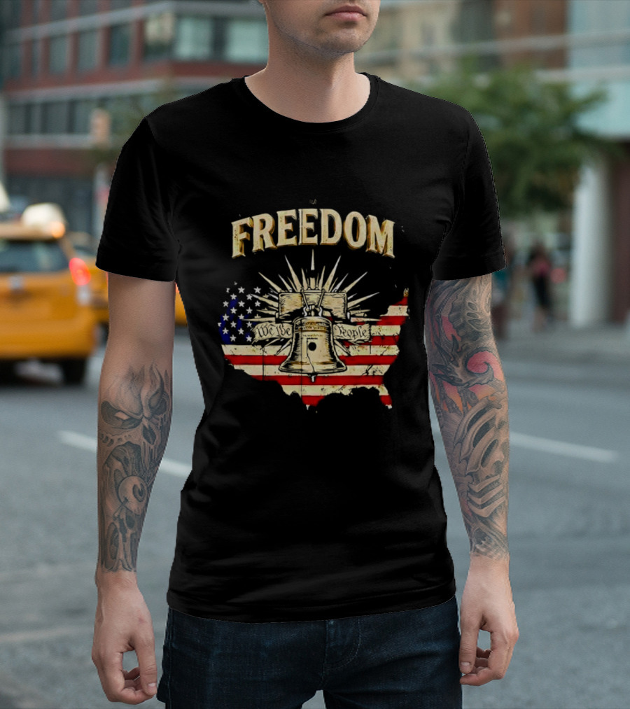 Freedom Liberty Bell American Flag Map United States Vintage Patriotic T-Shirt