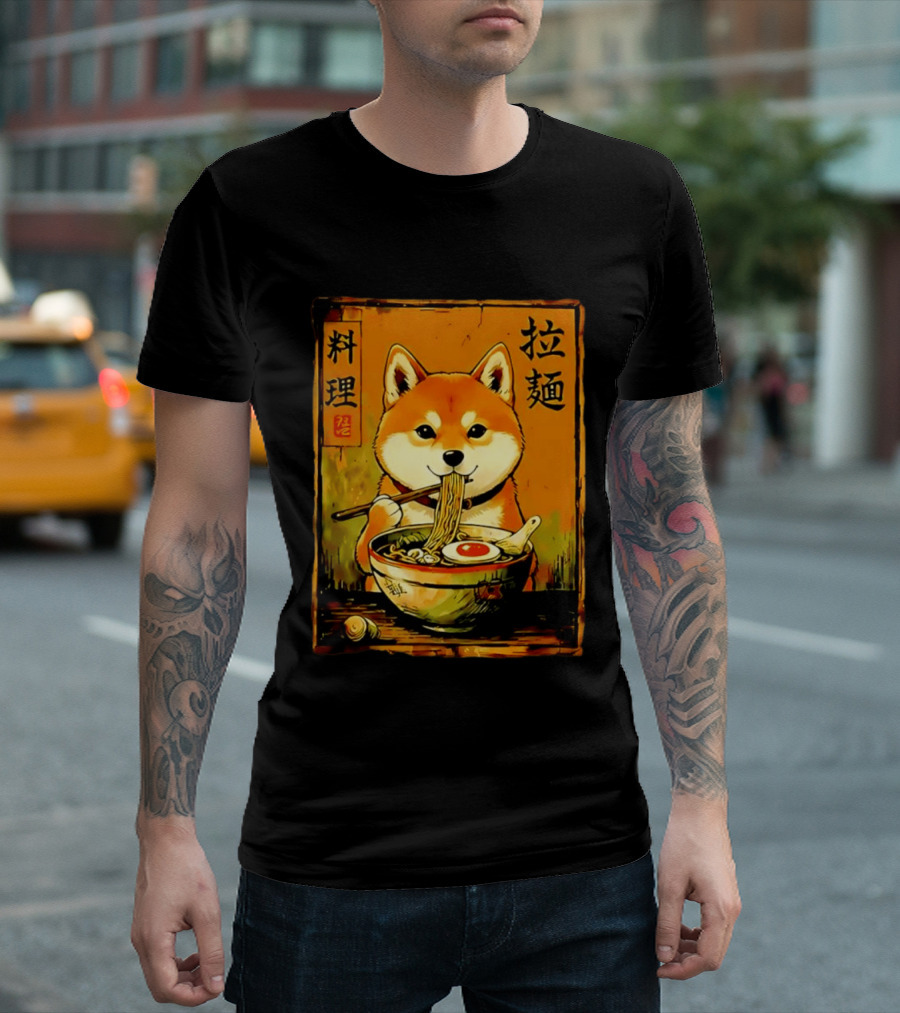 Shiba Inu Ramen Noodles Japanese Kanji T-Shirt