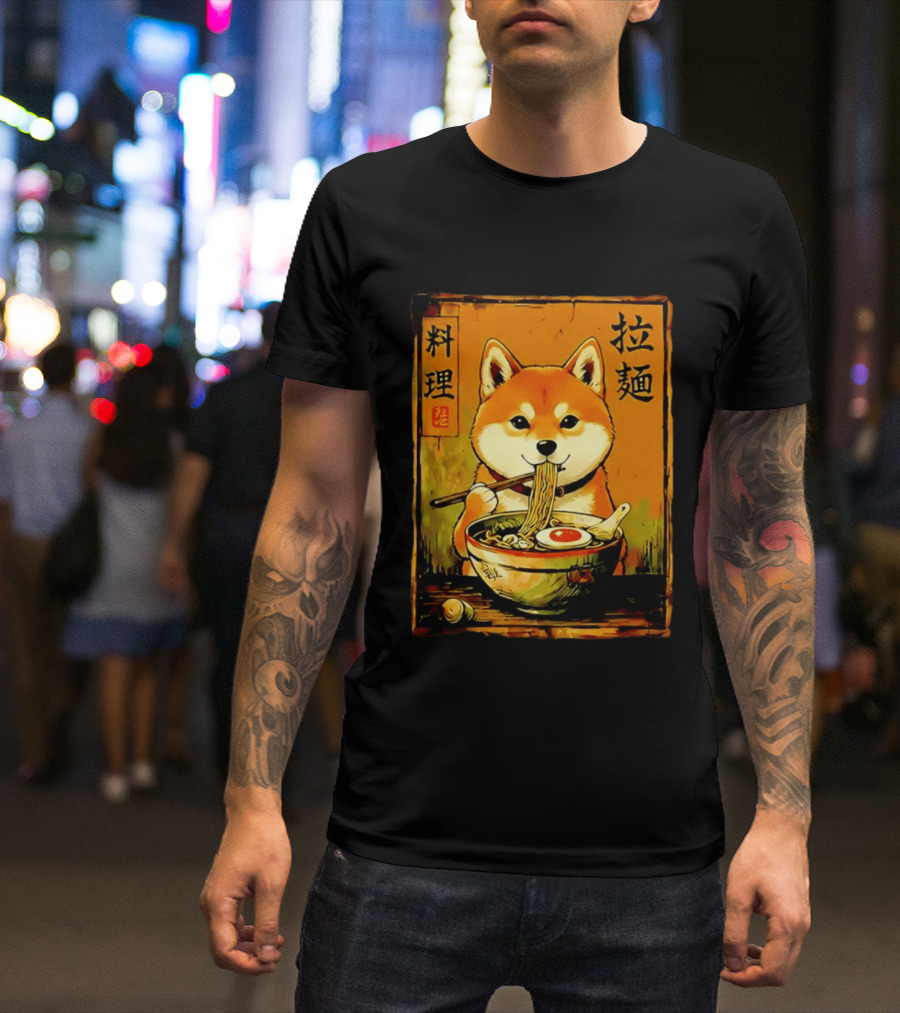 Shiba Inu Ramen Noodles Japanese Kanji T-Shirt
