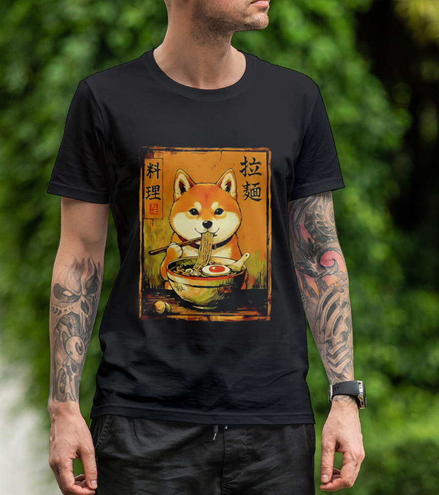 Shiba Inu Ramen Noodles Japanese Kanji T-Shirt