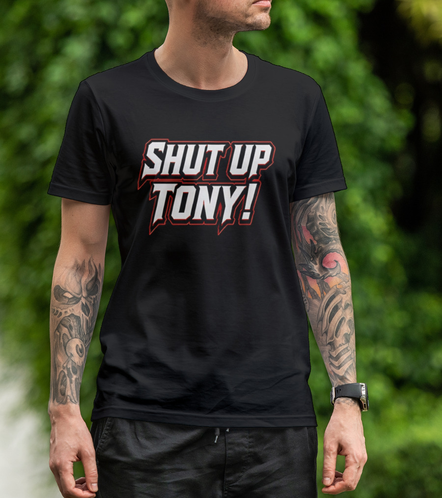 SHUT UP TONY! Bold White Red Comic Book Font T-Shirt