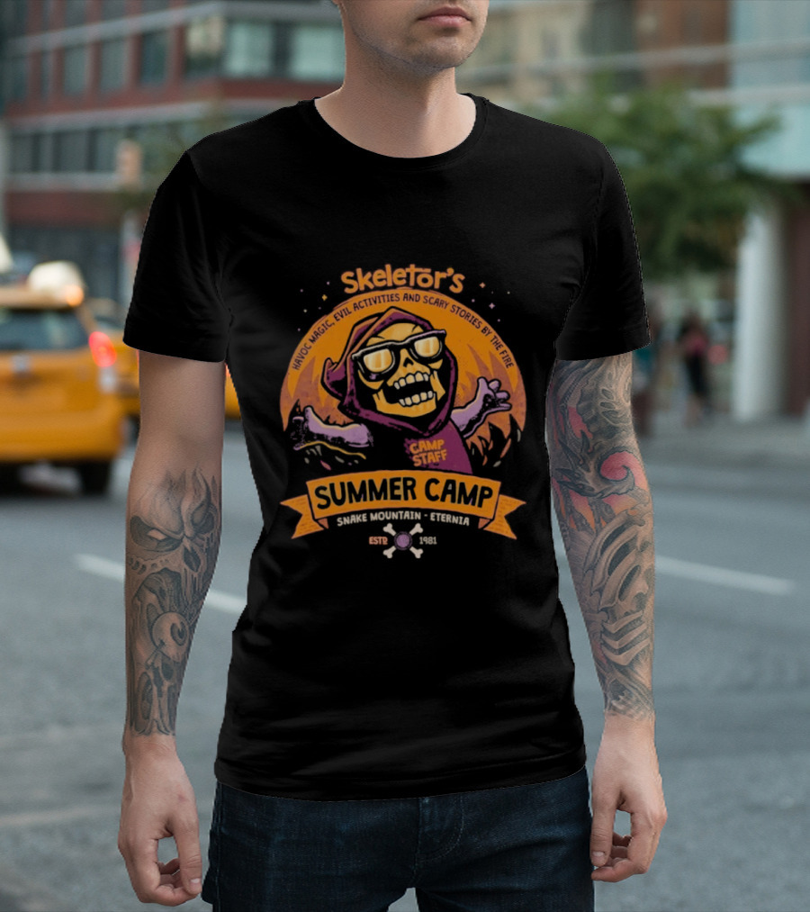 Skeletor's Summer Camp Staff Snake Mountain Eternis Evil Activities Eternia Estd 1981 T-Shirt