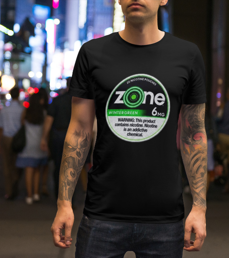 20 Nicotine Pouches Zone Wintergreen 6mg Warning Contains Nicotine T-Shirt