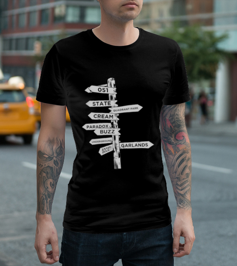 Music Matters Clubland 051 State Quadrant Park Cream Para Dox Buzz Underground Society Garlands T-Shirt