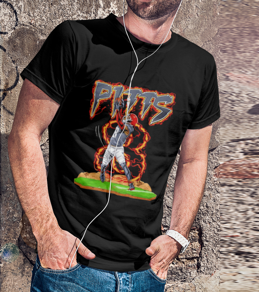 Pitts Football Player Catching Ball With Flames In Dynamic Action Scene T-Shirt