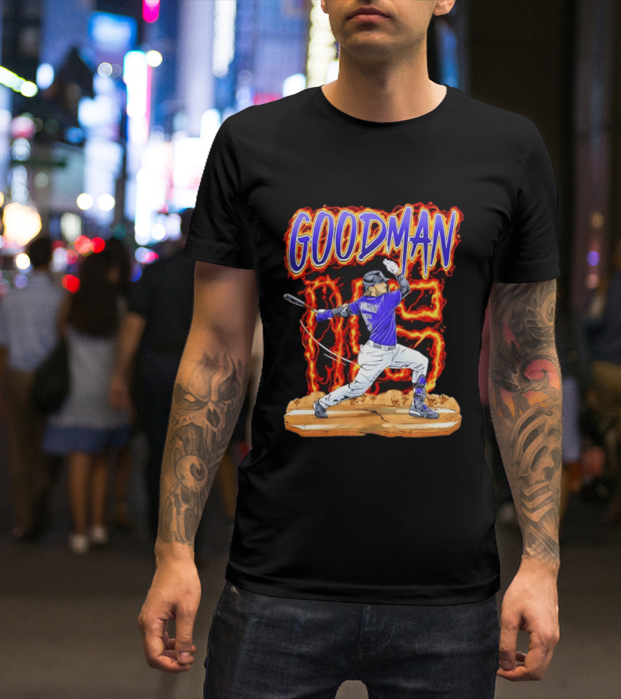Colorado Rockies Hunter Goodman 15 Fiery Baseball Player T-Shirt