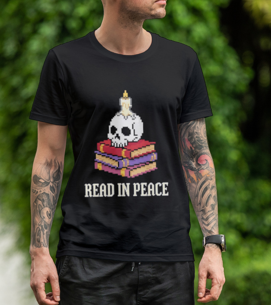 Skull Candle Stack Of Books Read In Peace T-Shirt