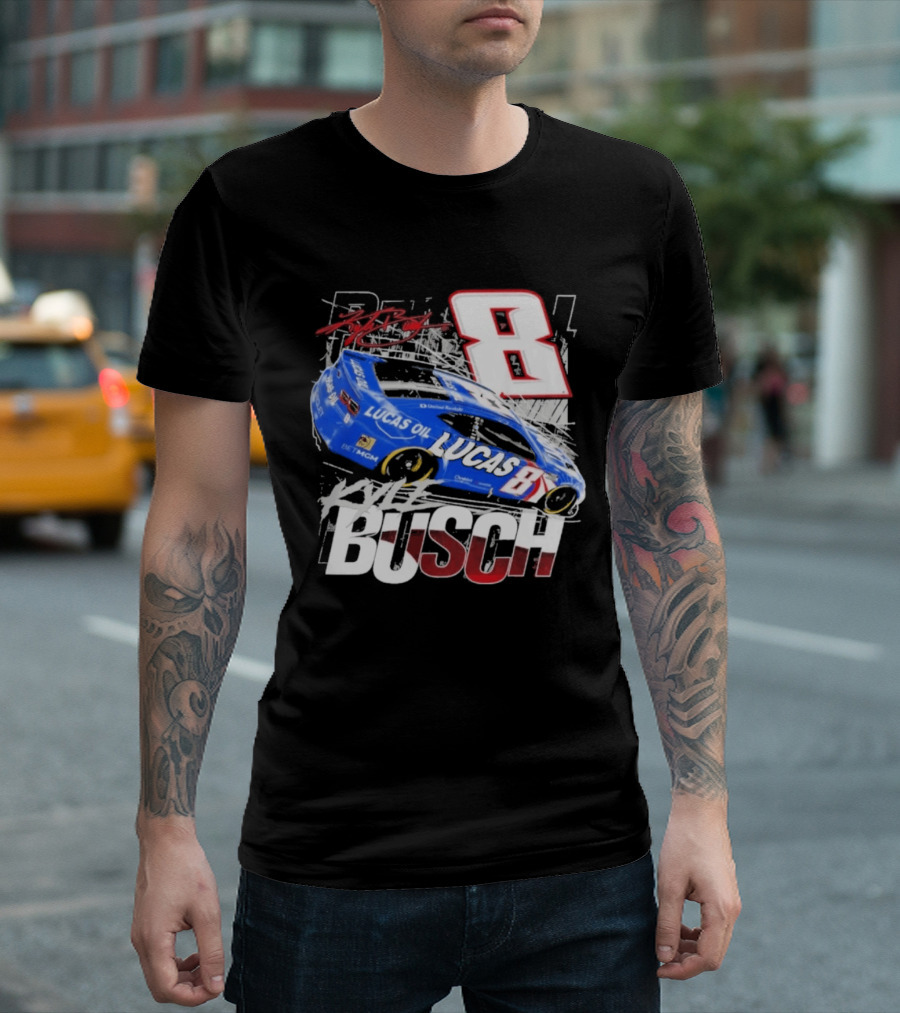 Kyle Busch Lucas Oil #8 Racing Car Red 2 Spot T-Shirt