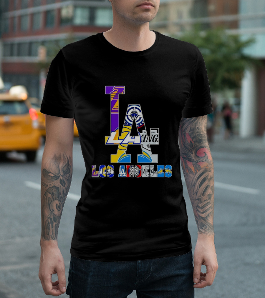 LA Los Angeles Lakers Dodgers Kings Rams Chargers Logos T-Shirt