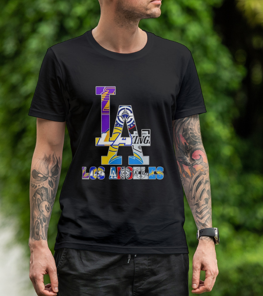 LA Los Angeles Lakers Dodgers Kings Rams Chargers Logos T-Shirt