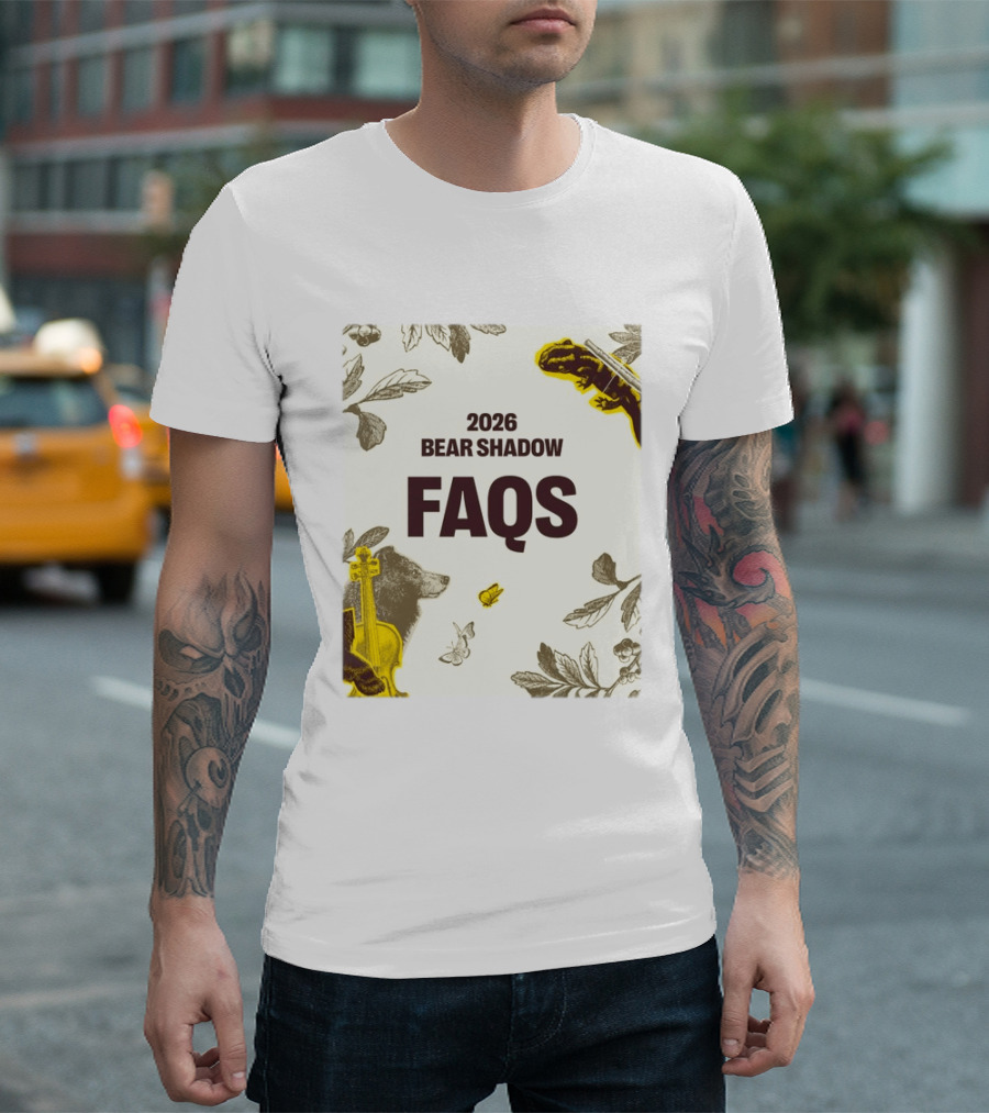 2026 Bear Shadow FAQs Music Festival Forest Animals Instruments T-Shirt