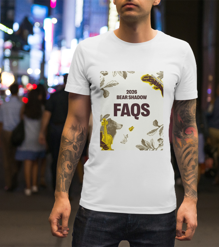2026 Bear Shadow FAQs Music Festival Forest Animals Instruments T-Shirt