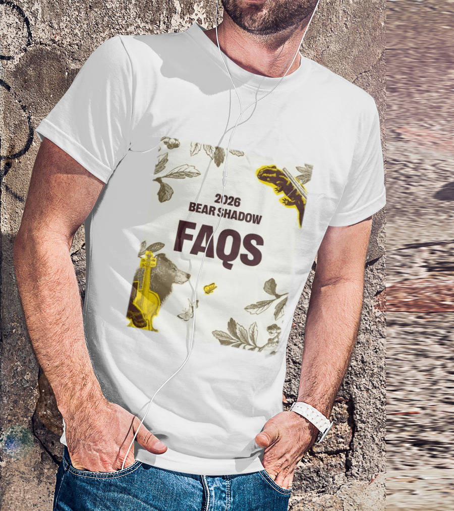 2026 Bear Shadow FAQs Music Festival Forest Animals Instruments T-Shirt
