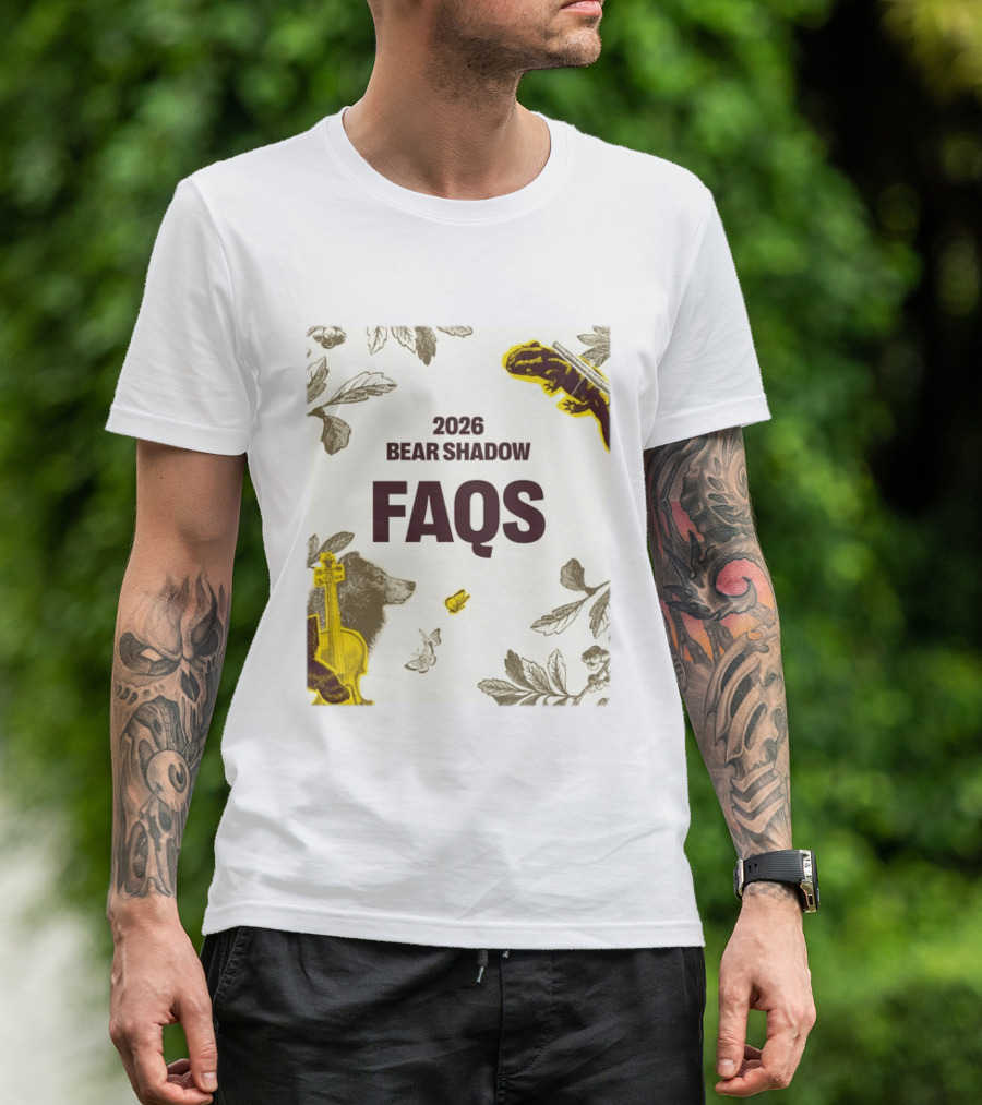2026 Bear Shadow FAQs Music Festival Forest Animals Instruments T-Shirt