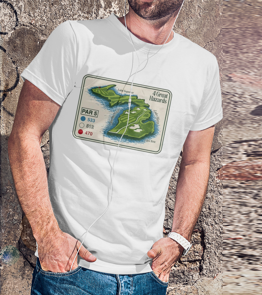 Michigan Golf Par 5 Course Map With 4 Great Hazards Lake Superior Huron Erie T-Shirt