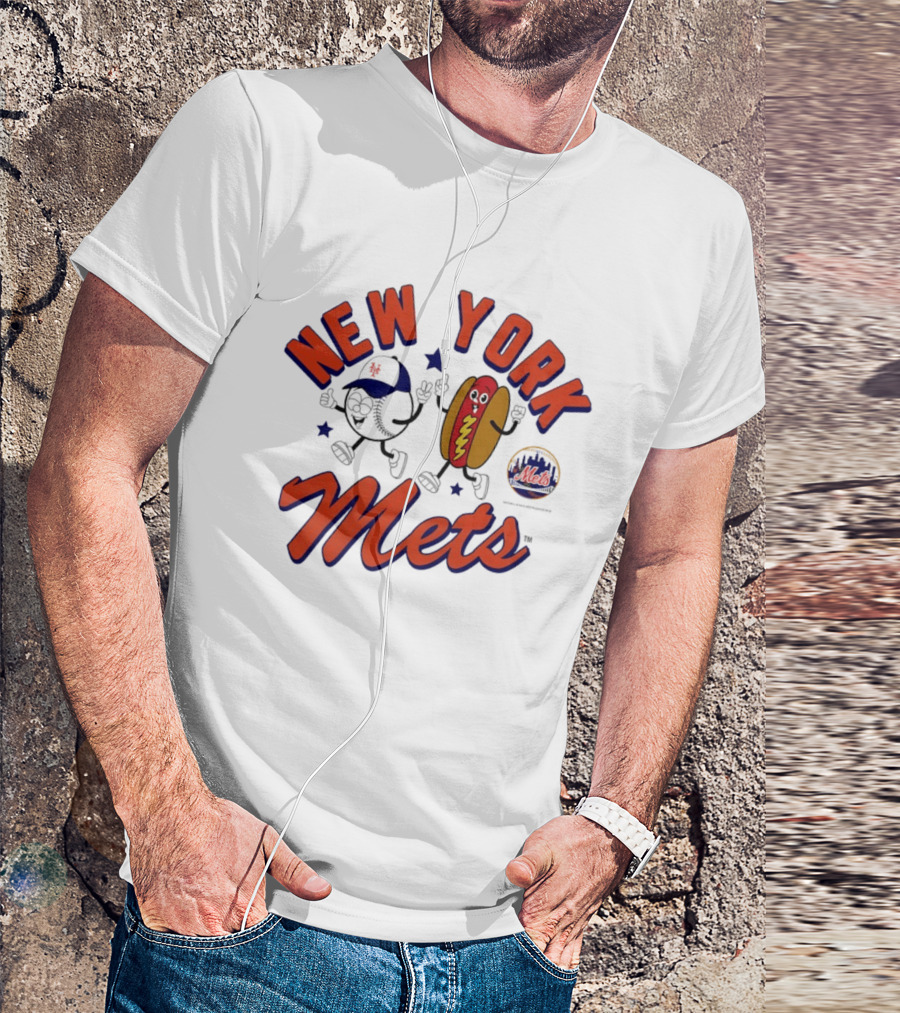 New York Mets Baseball Hot Dog And Baseball Character Animation T-Shirt