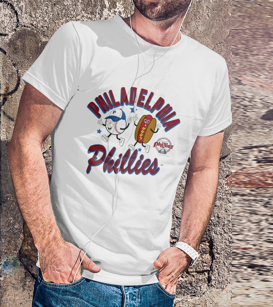Philadelphia Phillies Baseball Hot Dog And Cartoon Characters T-Shirt