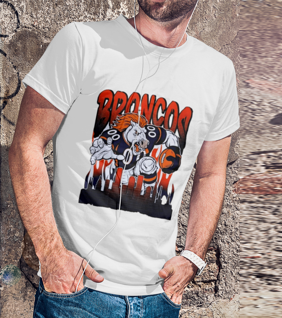 Denver Broncos Football Bronco Running Horse Skyline T-Shirt