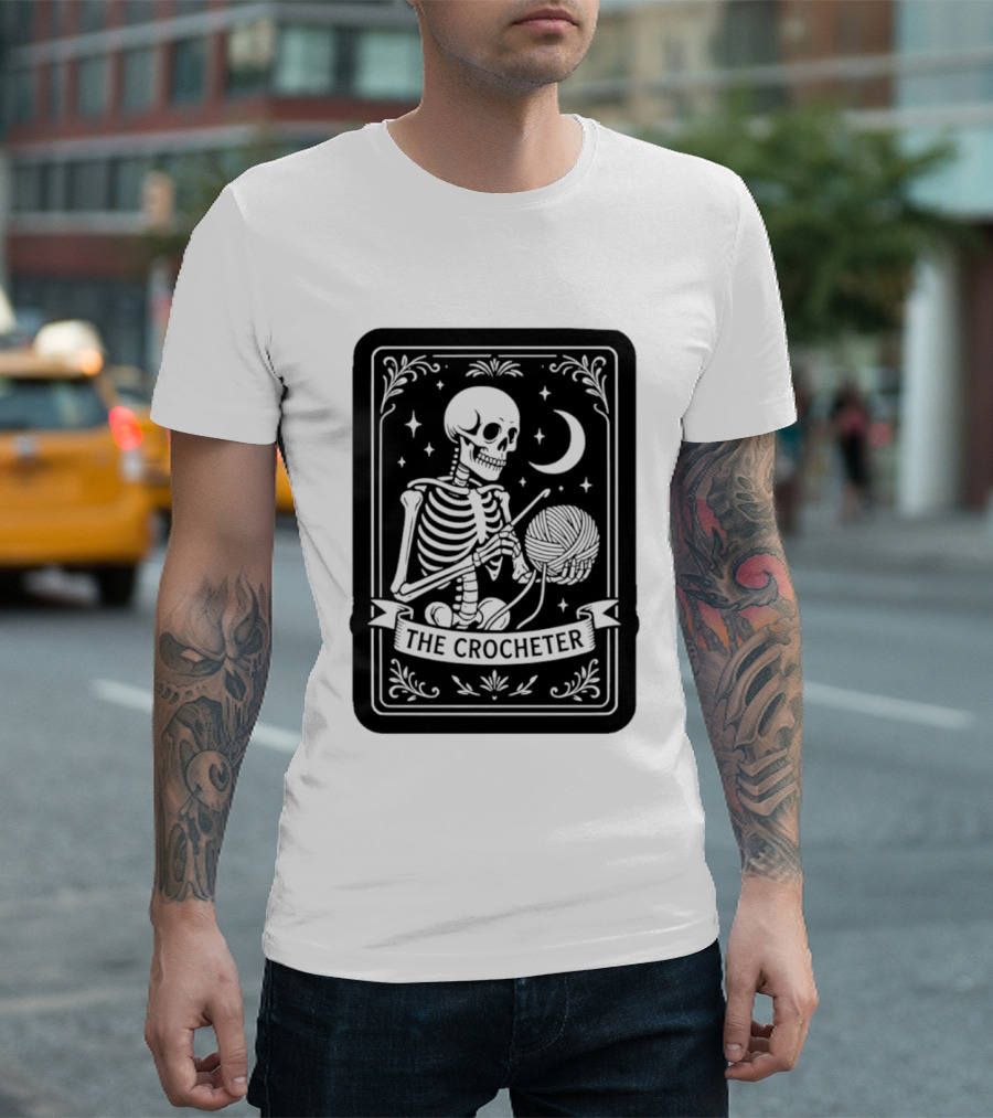 Tarot Card The Crocheter Skeleton Moon And Stars T-Shirt