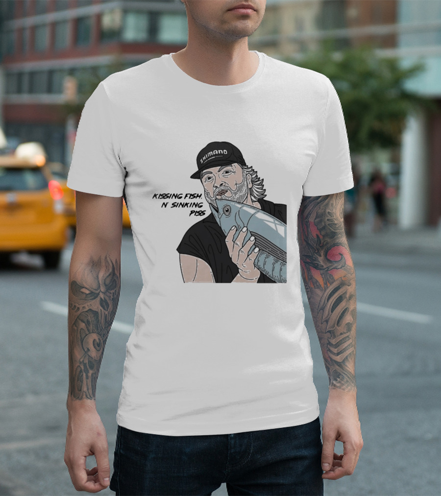 Kissing Fish N Sinking Piss Shimano Cap Beard Fisherman T-Shirt