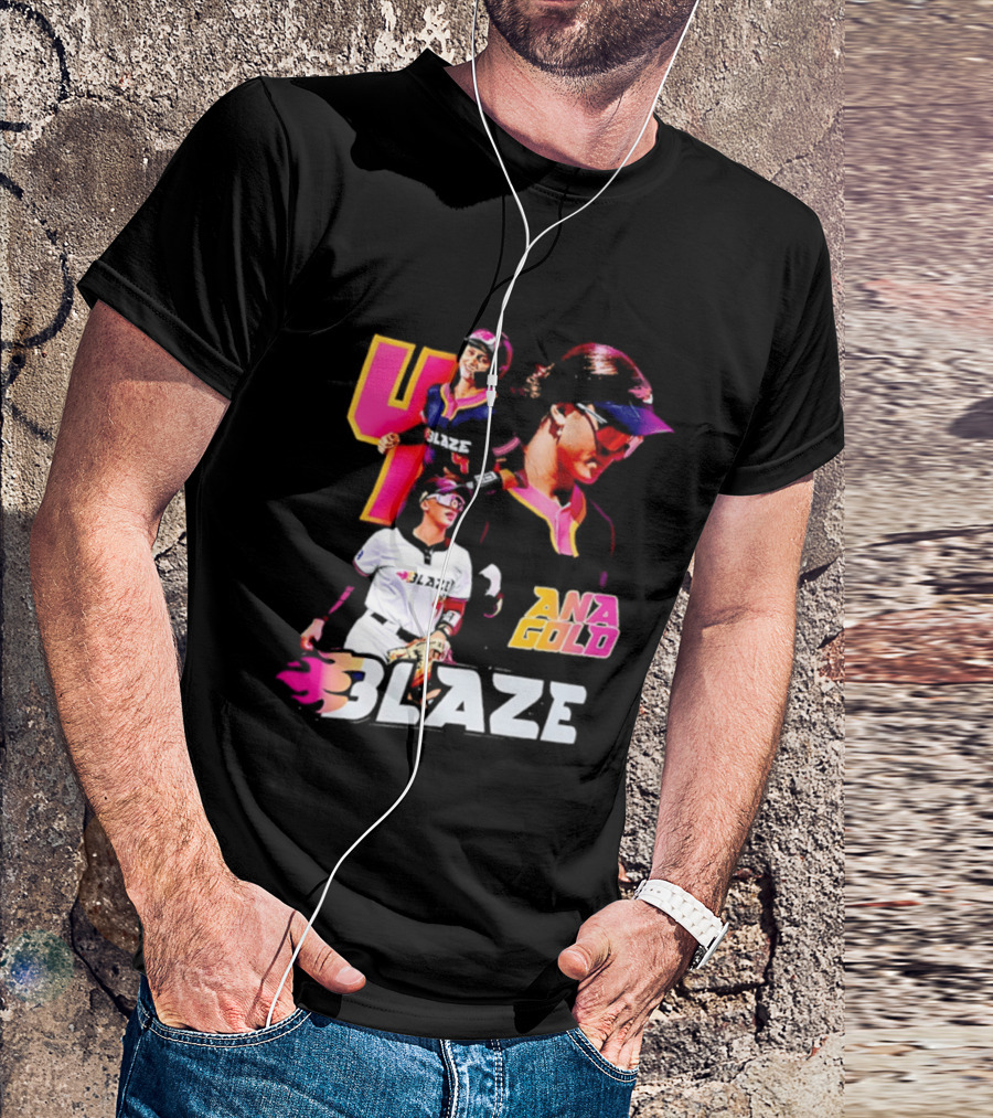 Blaze Ana Gold Softball Player Number 4 Action Collage T-Shirt