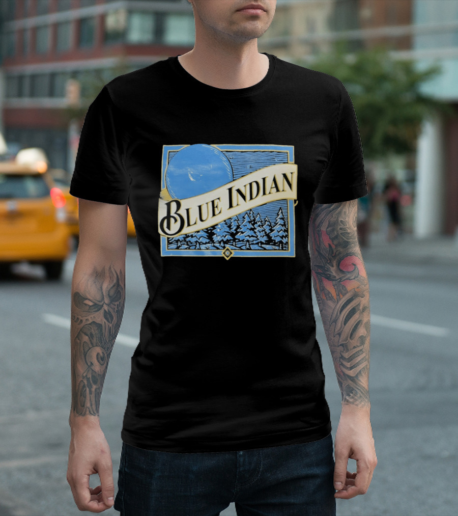 Blue Indian Moon Forest Nature Pine Trees Winter Scene T-Shirt