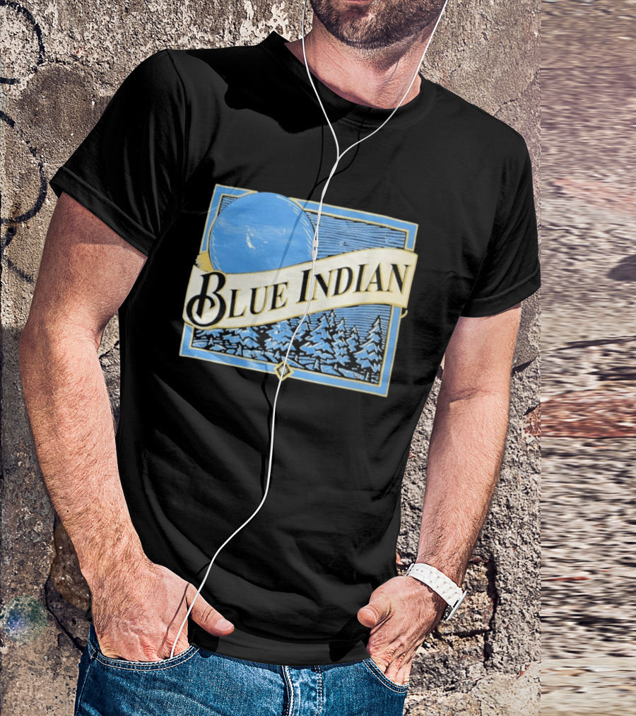Blue Indian Moon Forest Nature Pine Trees Winter Scene T-Shirt