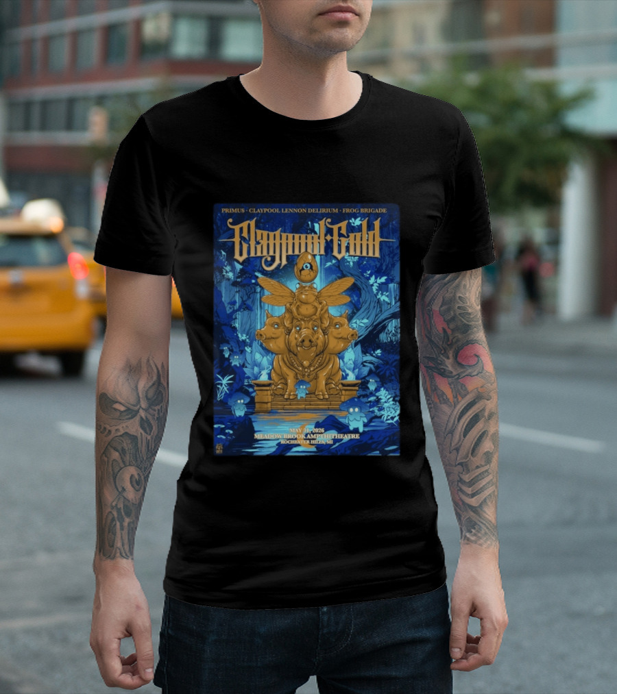 Claypool Gold Primus Frog Brigade May 31 2026 Meadow Brook Amphitheatre Rochester Hills MI T-Shirt