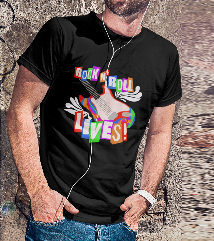 Rock N' Roll Lives Colorful Electric Guitar T-Shirt