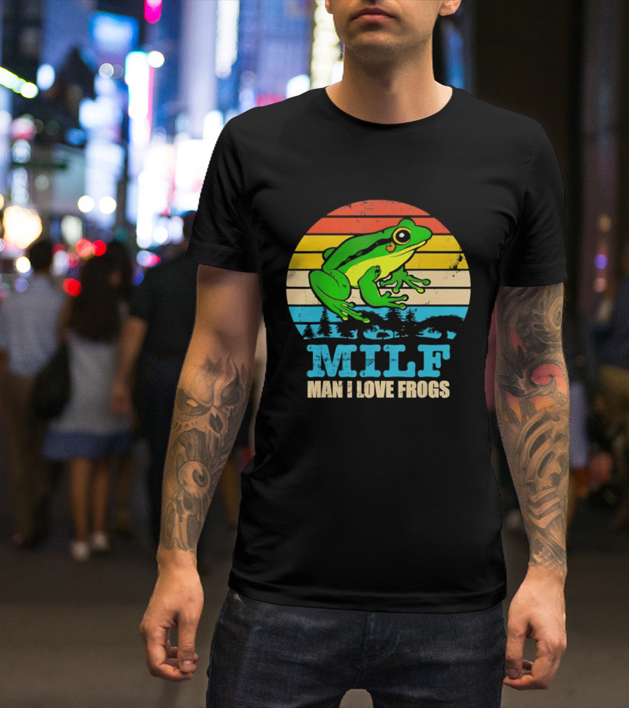 Frog MILF Man I Love Frogs Retro Sunset T-Shirt